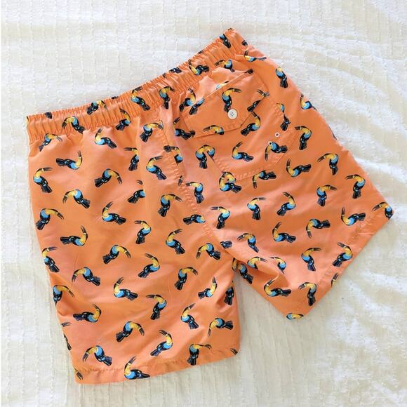 Crown & Ivy Orange Tucan Swim Trunks Mens Small - Picture 2 of 5